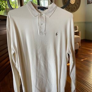 Cream Polo Men's Long Sleeve Knit Shirt